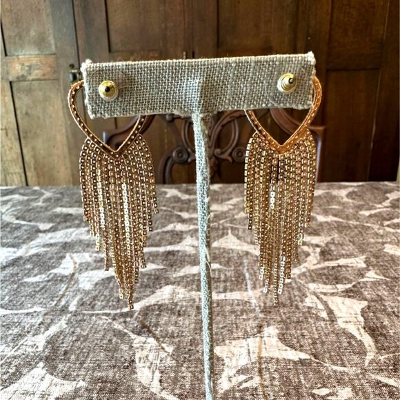 Heart-Shaped Gold-Tone Fringe Dangle Earrings With Rhinestone Accents Park Lane - Picture 7 of 9